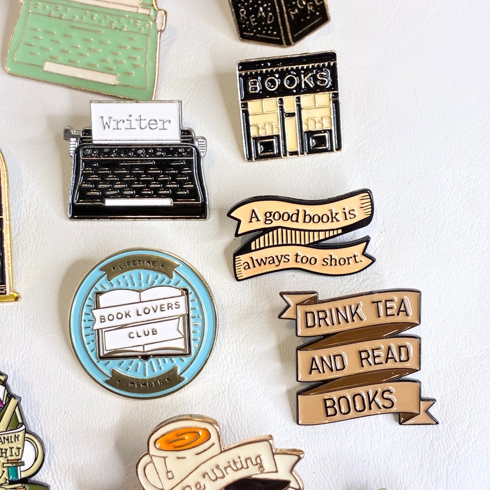 Book Lover Enamel Pin Lot Typewriter Library Tea Reading 32pc Collection - Picture 9 of 16